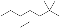 Skeletal structure of 4-ethyl-2,2-dimethylheptane